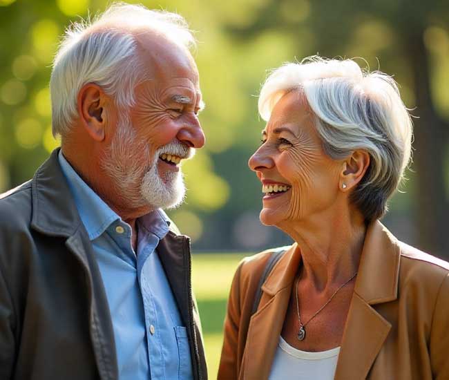 Coppia felice che comunica senza problemi, rappresentando la soluzione all'ipoacusia trasmissiva