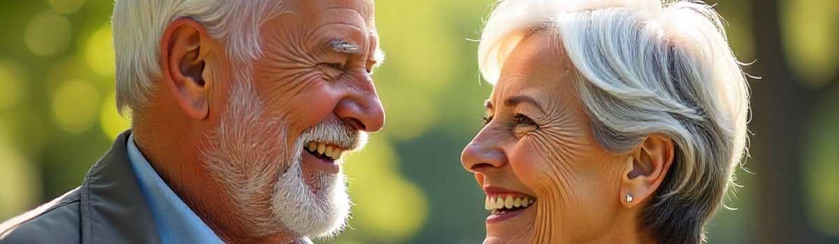 Coppia felice che comunica senza problemi, rappresentando la soluzione all'ipoacusia trasmissiva.